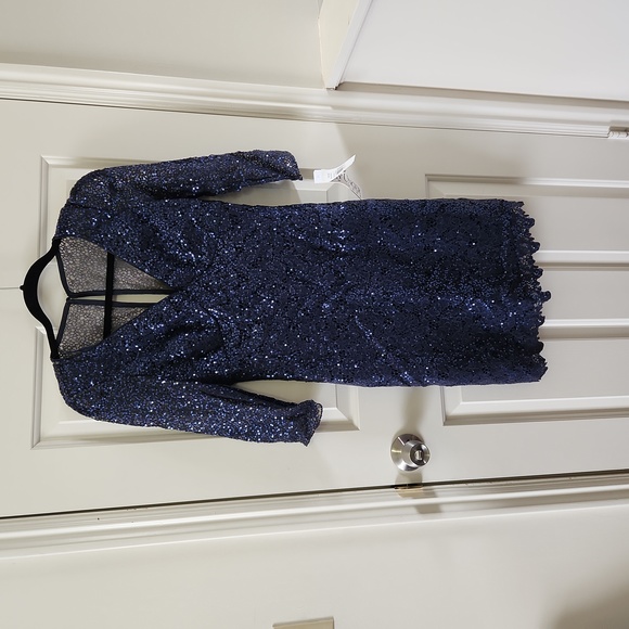 NWT Kay Unger Sequin Lace V-Neck Sheath Dress - Picture 4 of 10